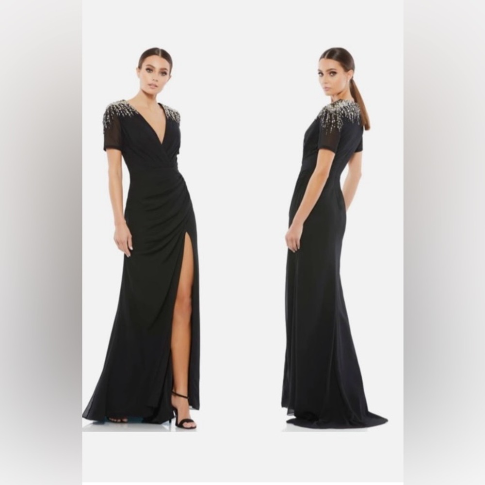 Mac Duggal Women’s NWT Classic Black Embellished Shoulders Gown size 12 … - Picture 2 of 12
